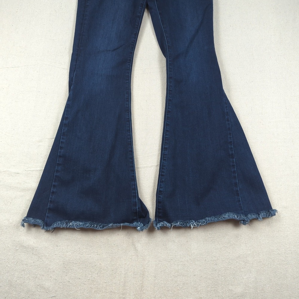 Flying Monkey Jeans Womens 27 Blue High Rise Flare Stretch Distressed Frayed - Picture 3 of 15